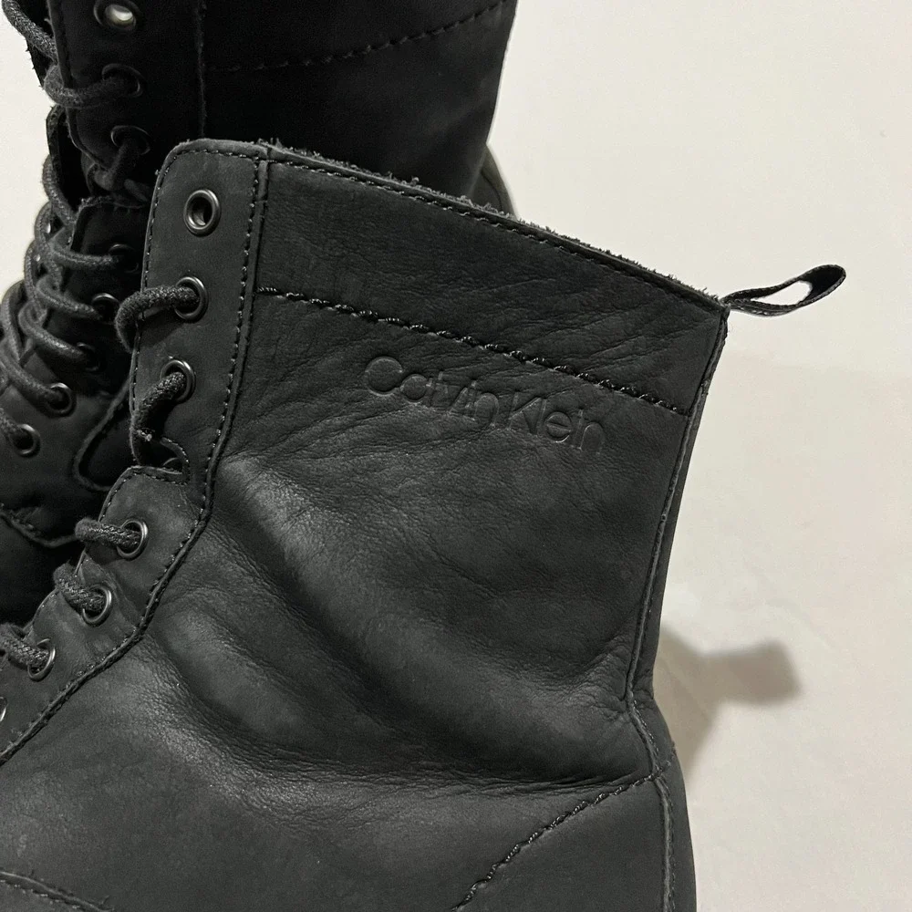 Calvin Klein Lorenzo Mens Black Suede Leather Lace Up Lug Sole Combat Boots 10